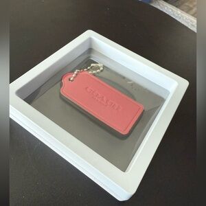 Coach Pink Leather Tag Keychain with Silver Ball Chain